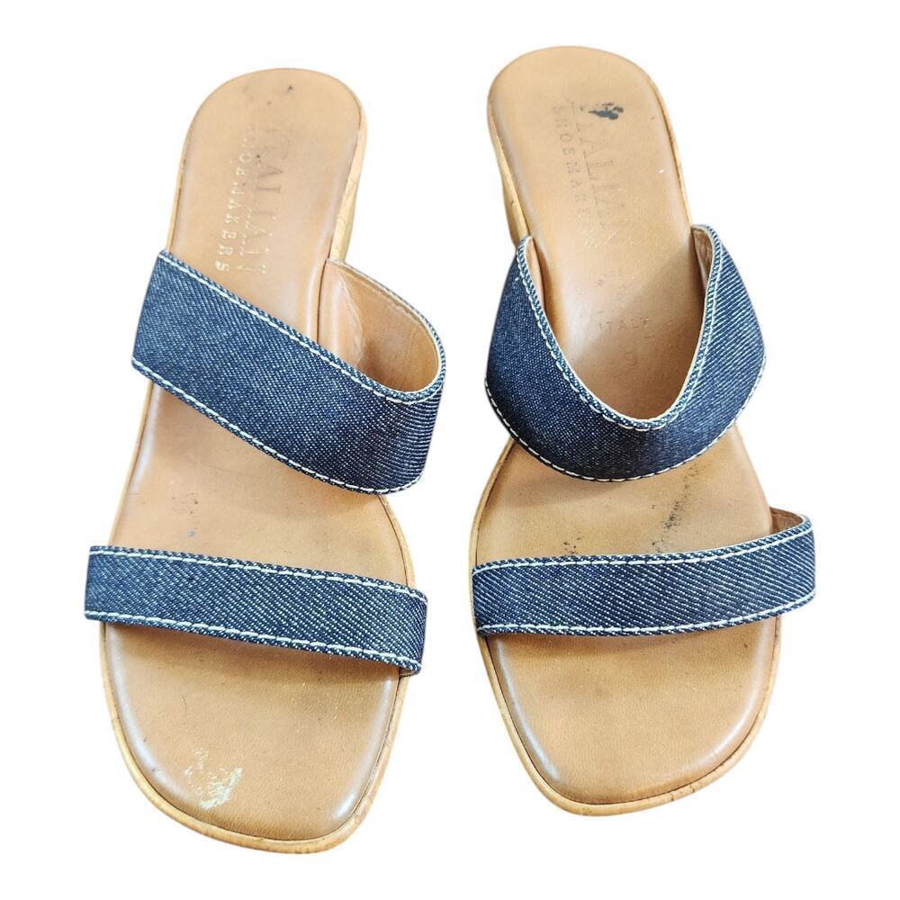 Italian Shoemaker‎ sz 9 shoe sandal wedge made in Italy blue denim brown slid on